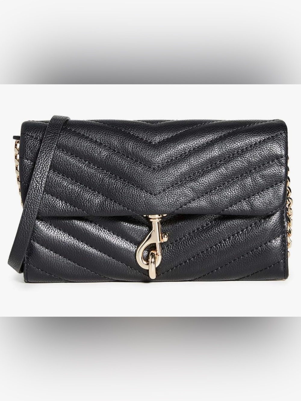 Rebecca Minkoff Edie Wallet Chain Black Quilted Leather Crossbody Gold Accents - Picture 2 of 10